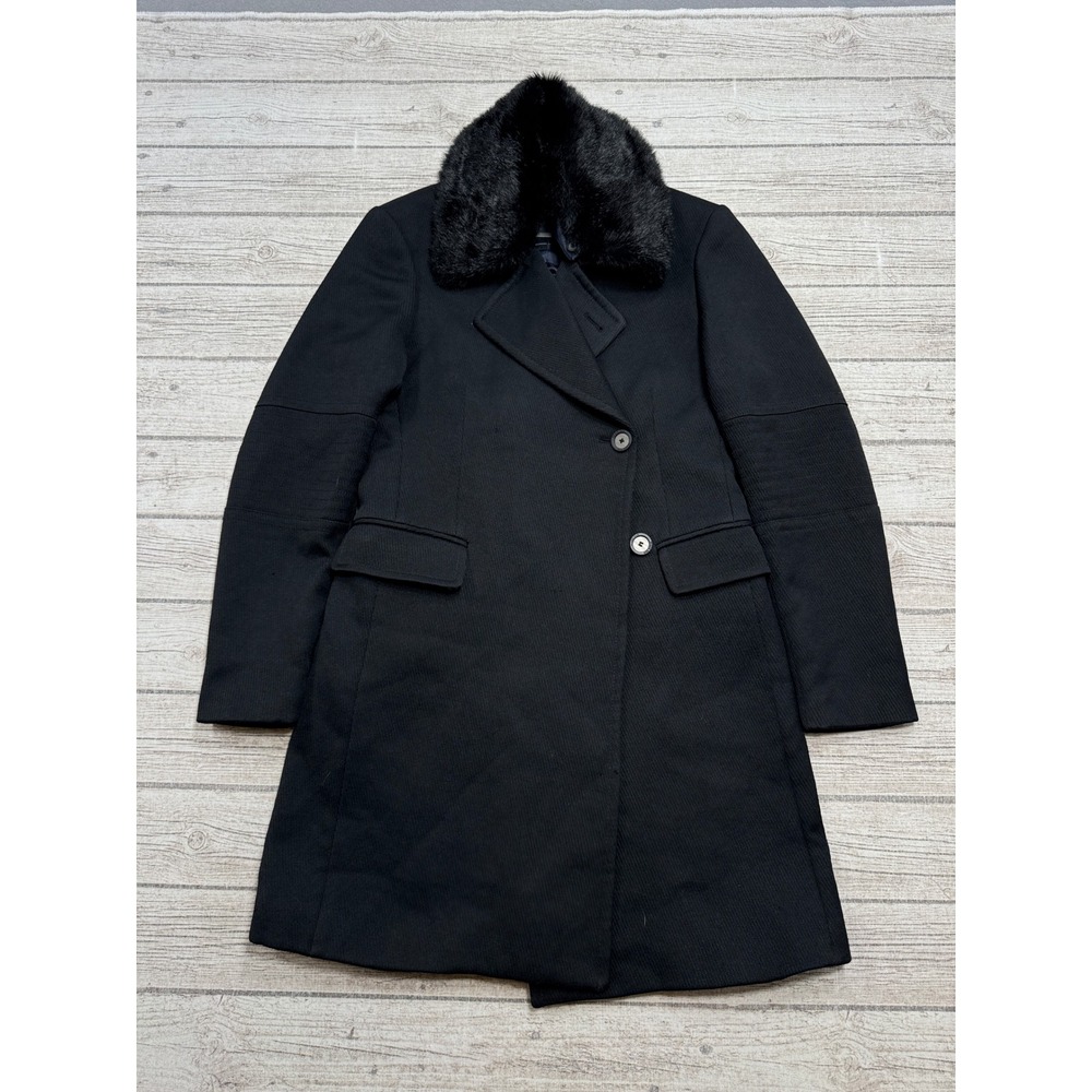 Zara Man Overcoat Men's Medium Black Black Tag Faux Fur Collar Tailored Outdoor